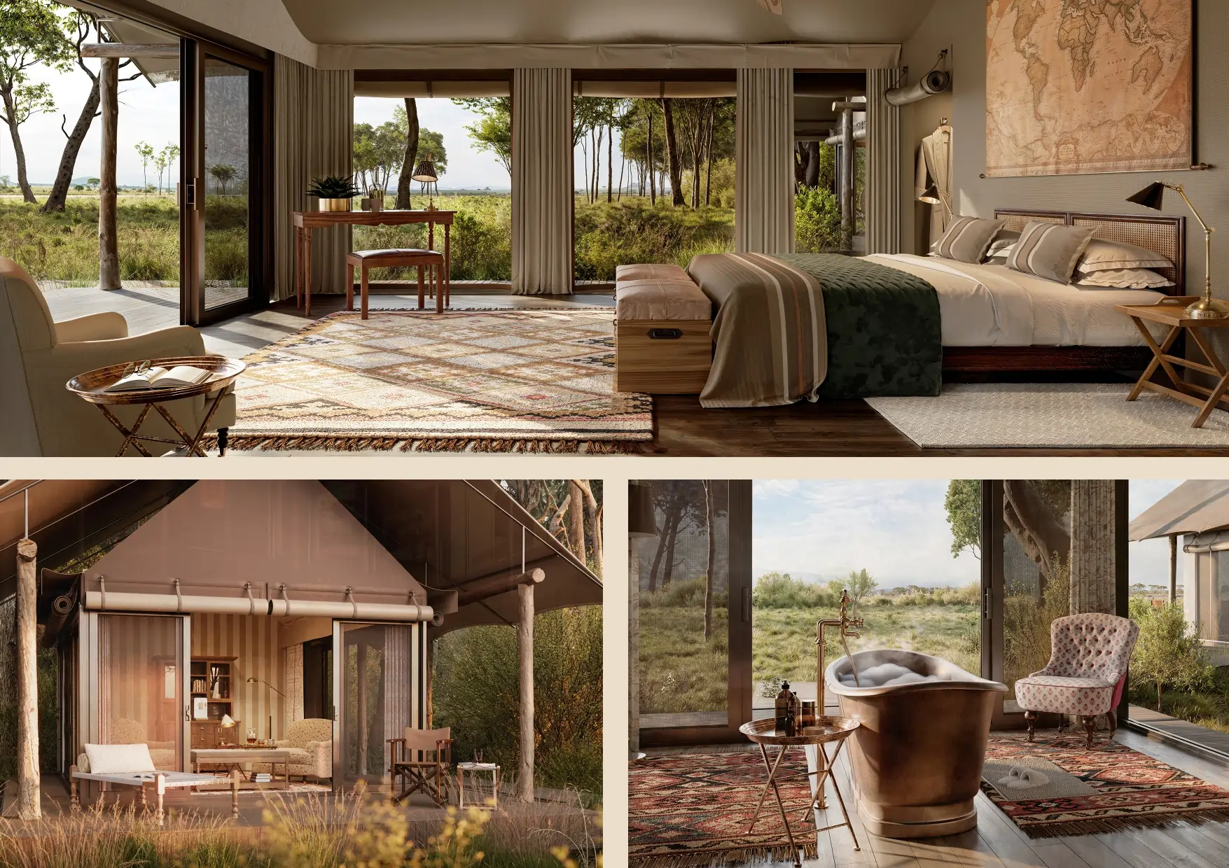 Paradise Plains Masai Mara luxury tented suites with copper bathtubs overlooking the plains