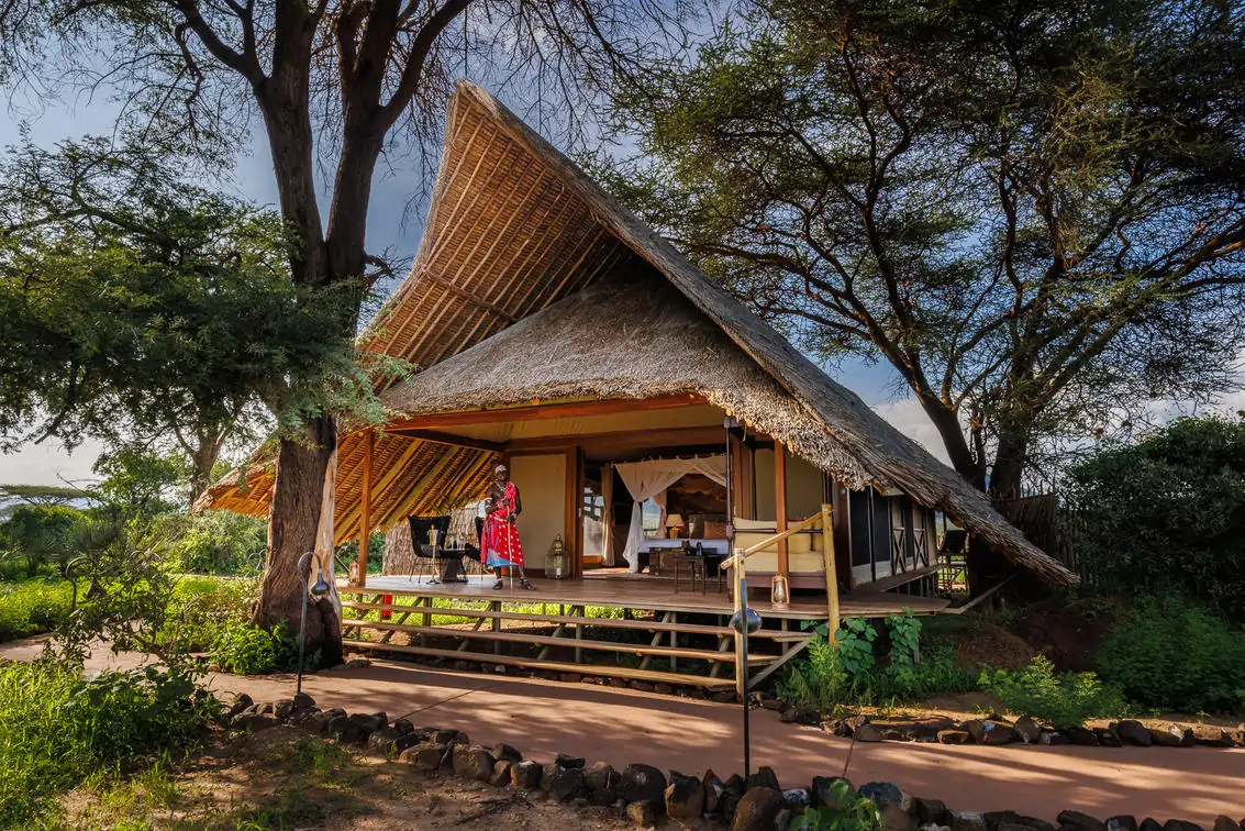 Soroi Larsens Camp luxury tented suites along Ewaso Nyiro River in Samburu